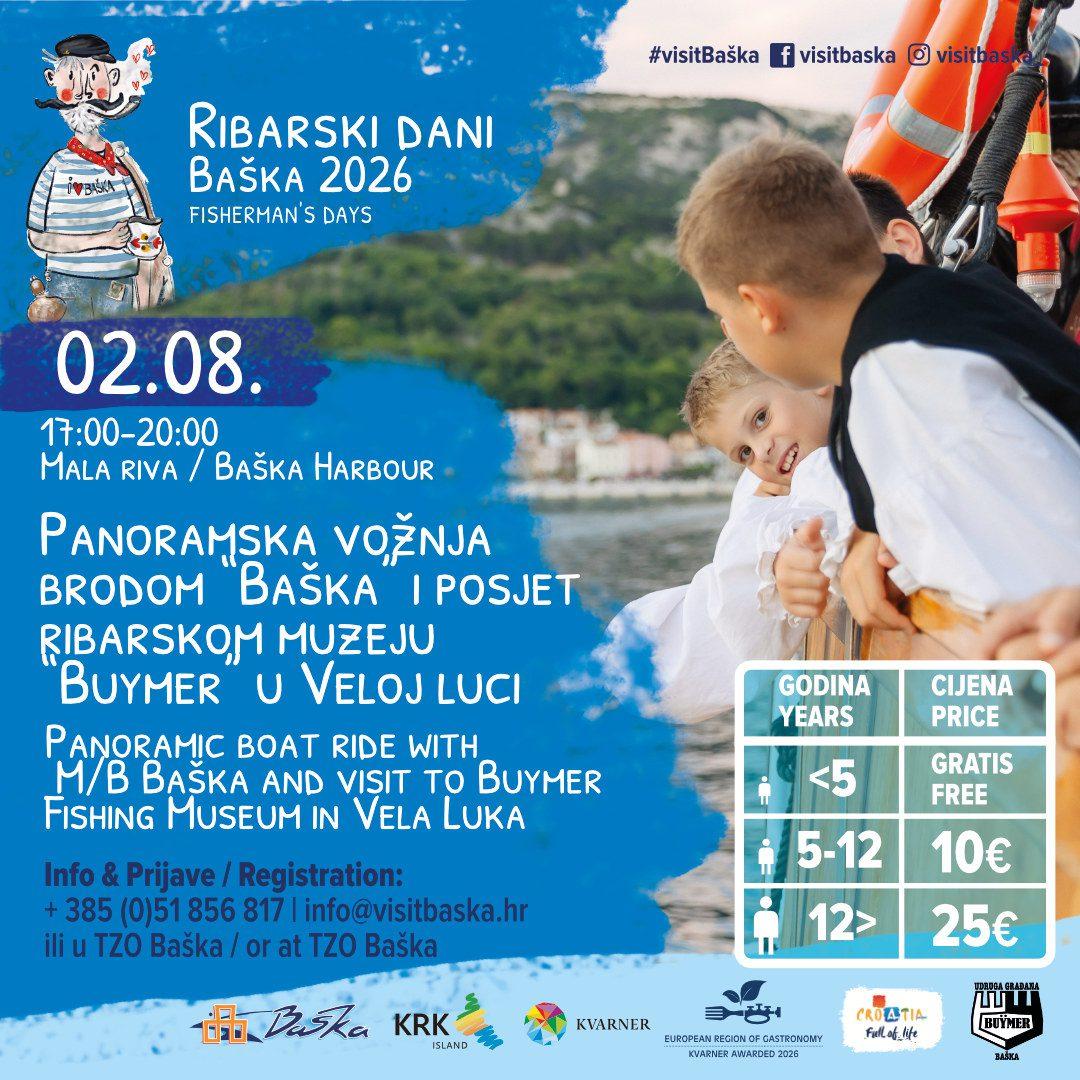 Panoramska vožnja brodom Baška i posjet ribarskom muzeju “Buymer” u Veloj luci